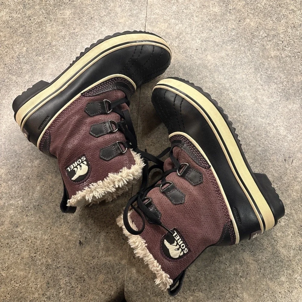 Sorel Waterproof Tivoli Purple Black Womens Boots NL1631-639 US 7 Excellent Cond
